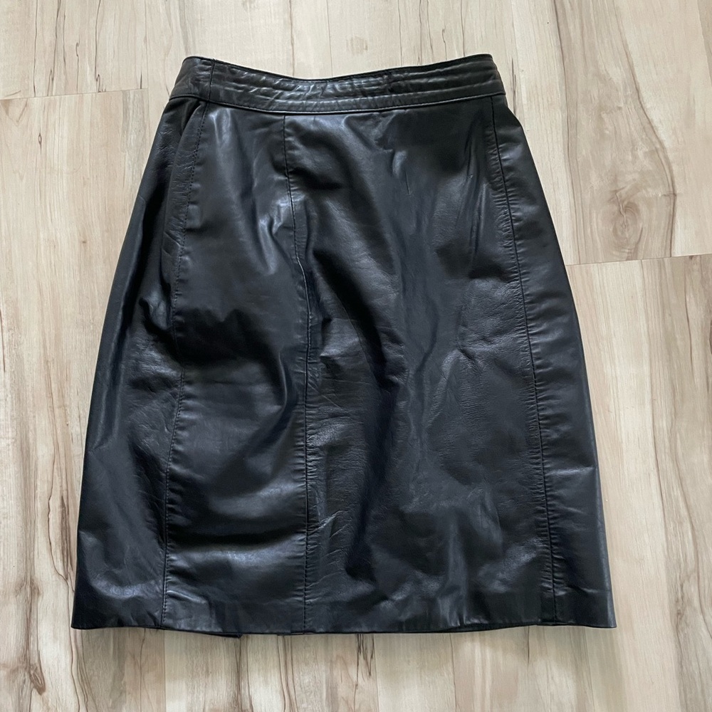 Vintage Black Genuine Leather Mini Pencil Skirt 7/8 S